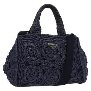 PRADA Canapa PM Hand Bag Raffia Navy Auth am8832